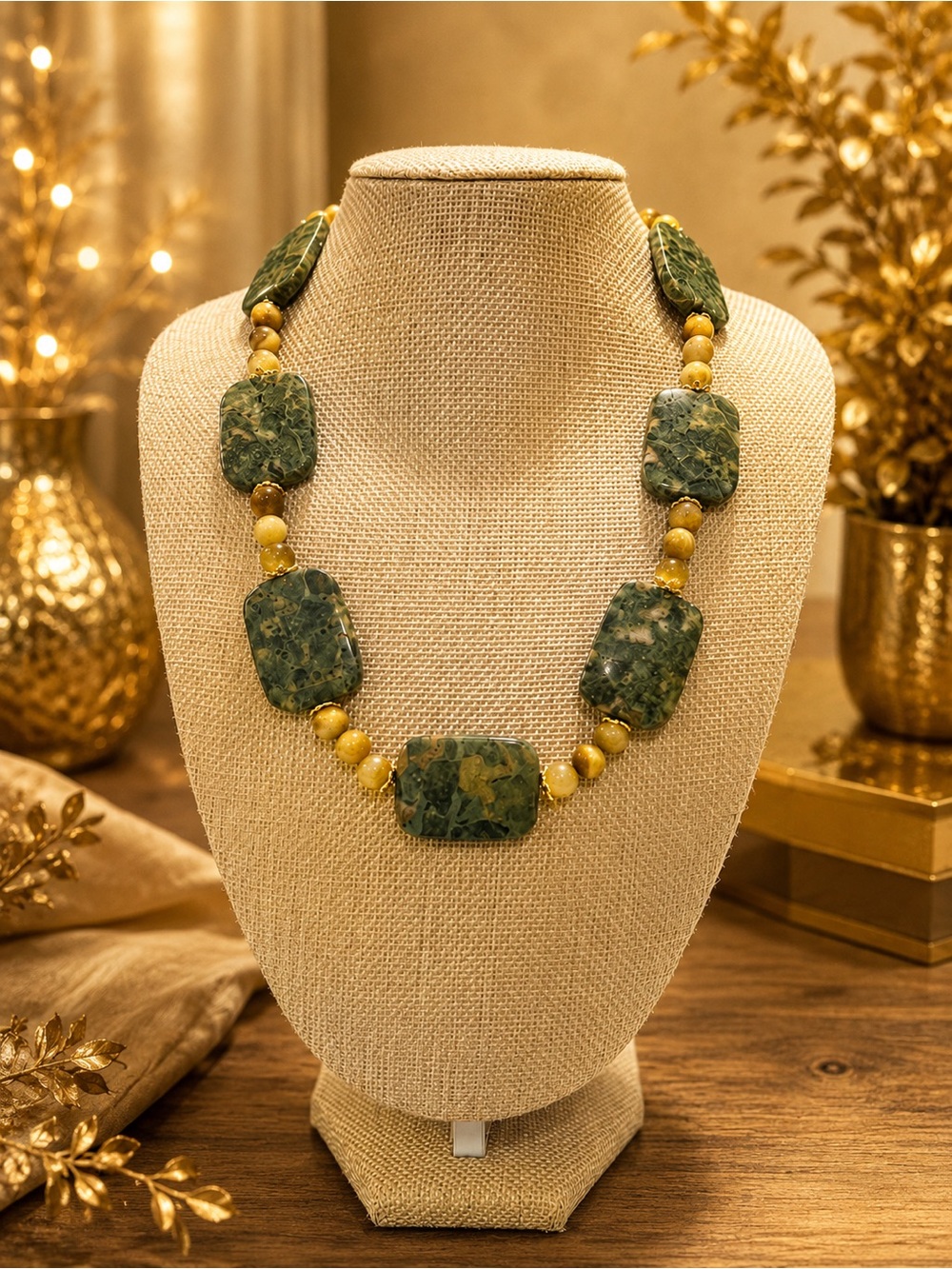 Artisan Made Rainforest Jasper (Rhyolite) & Honey Tigers Eye Statement Necklace